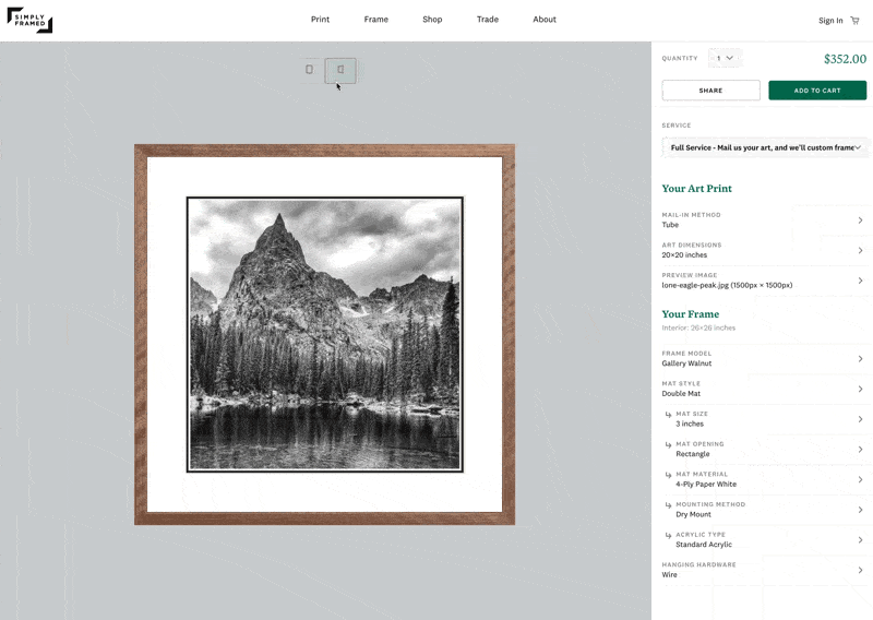 Customers get an accurate, interactive preview of their frame