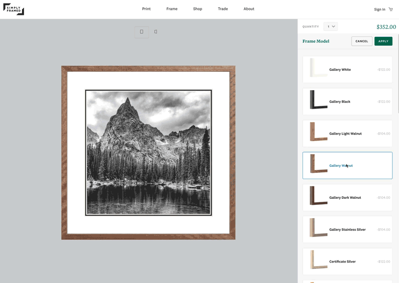 Customers can see how their art looks in a variety of different frames