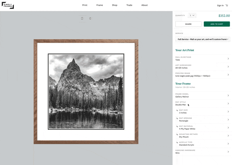 Customers can quickly navigate and preview sextillions of framing options